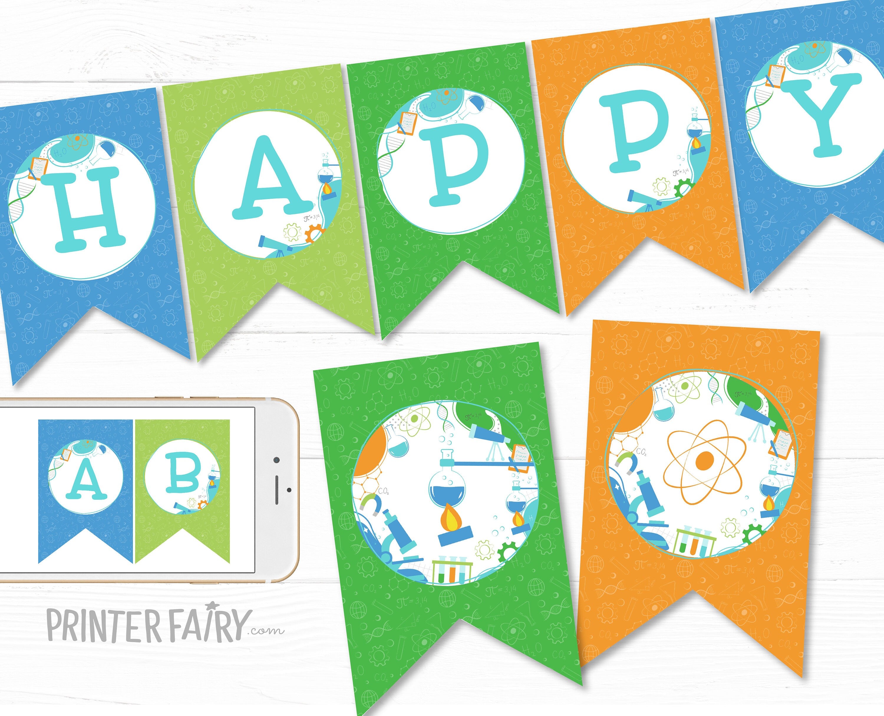 Editable Science Birthday Party Banner (Digital Download)