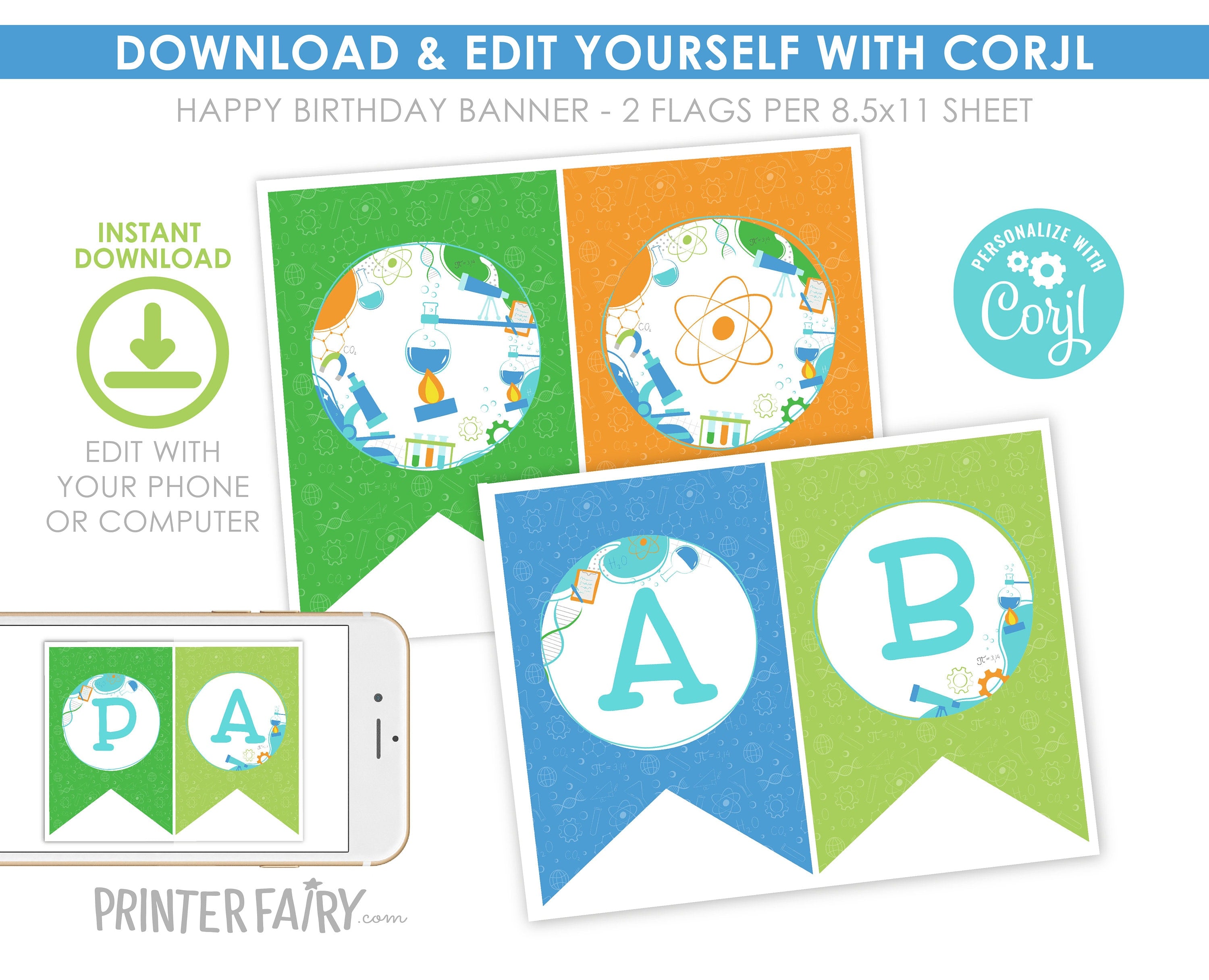Editable Science Birthday Party Banner (Digital Download)