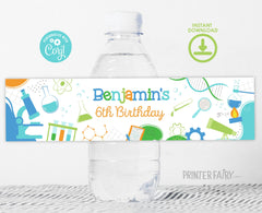 Editable Science Birthday Party Water Bottle Label (Digital Download)