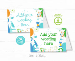 Editable Science Birthday Food Tents, Printable Party Decor (Digital Item)