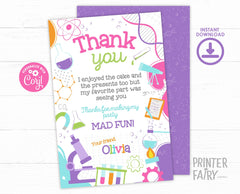 Editable Science Birthday Thank You Card (Digital Download)