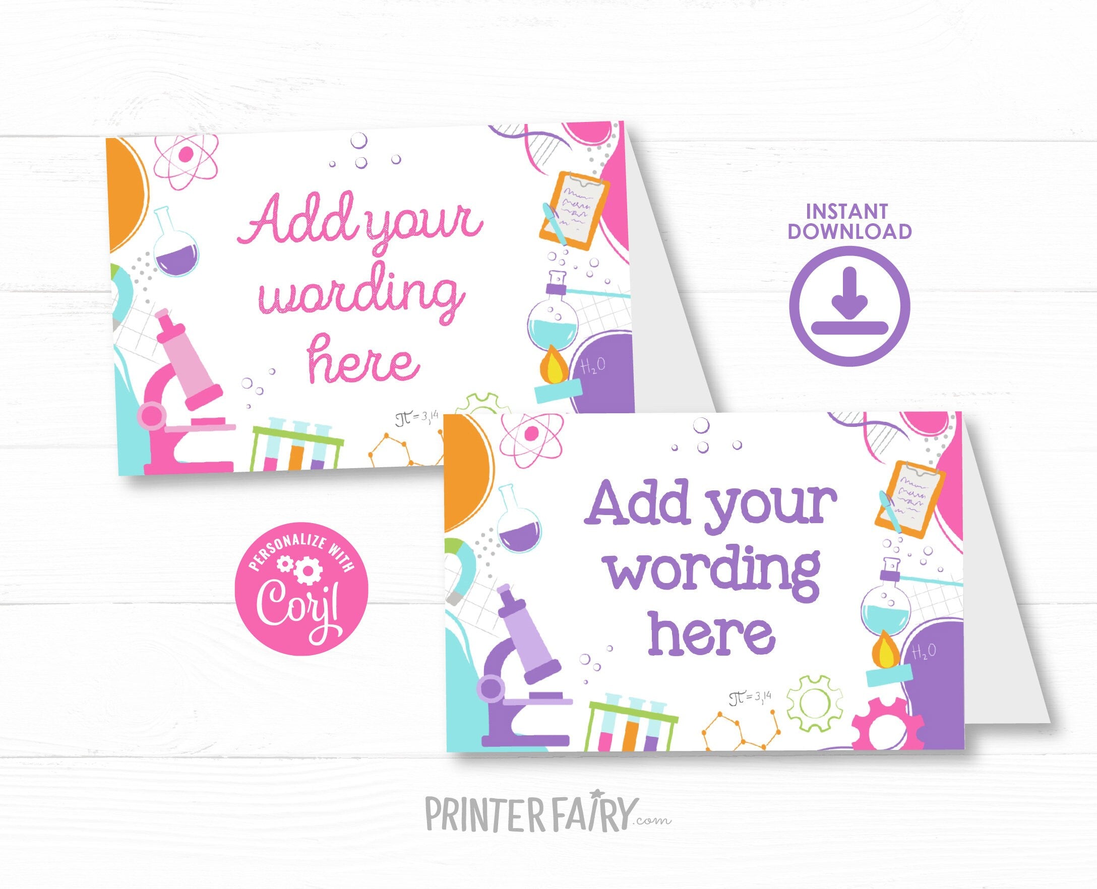 Editable Science Birthday Party Food Tents (Digital Download)