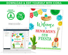 Cinco de Mayo Fiesta Party Welcome Sign Editable Template, Instant Download