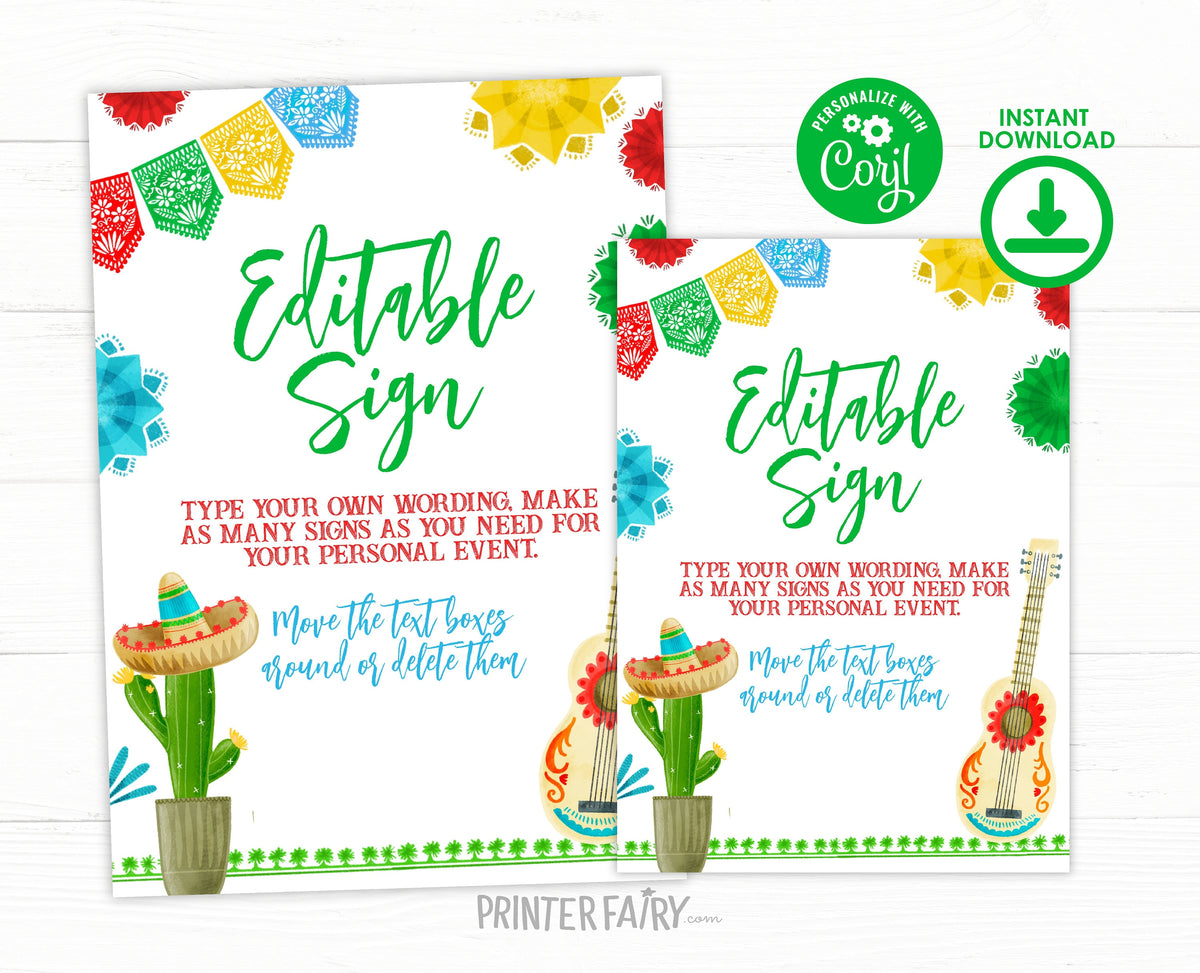 Fiesta Birthday Sign, Editable Mexican Party Decor (Digital Item)