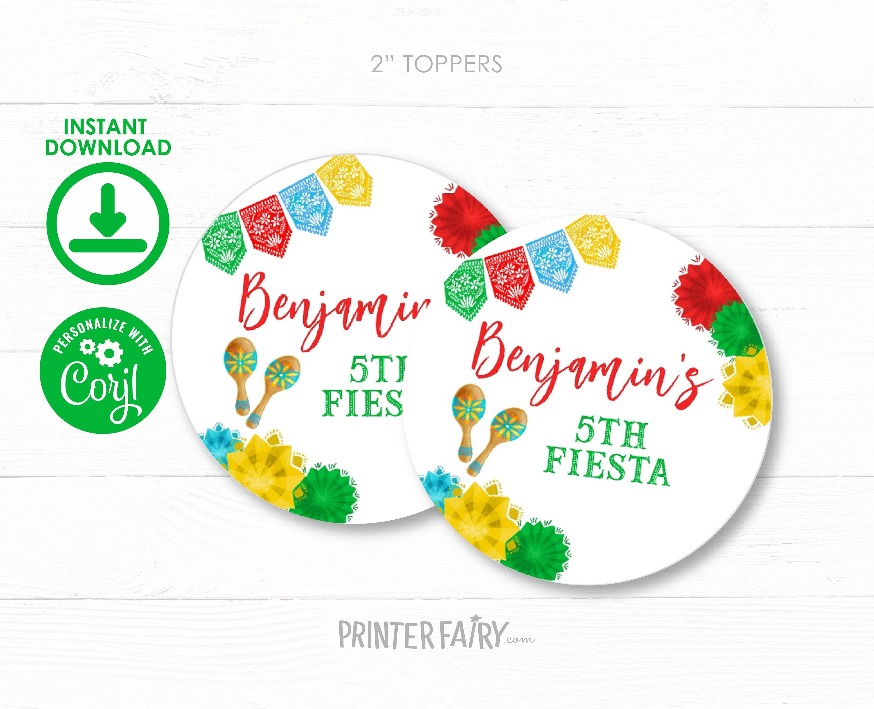Mexican Fiesta Toppers, Editable TEMPLATE Label Stickers INSTANT DOWNLOAD