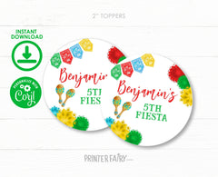 Mexican Fiesta Toppers, Editable TEMPLATE Label Stickers INSTANT DOWNLOAD