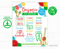 Editable Fiesta First Birthday Milestone Sign, Mexican Theme (Digital Download)