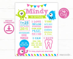 Little Monster Birthday Board, EDITABLE Sign (Instant Download)