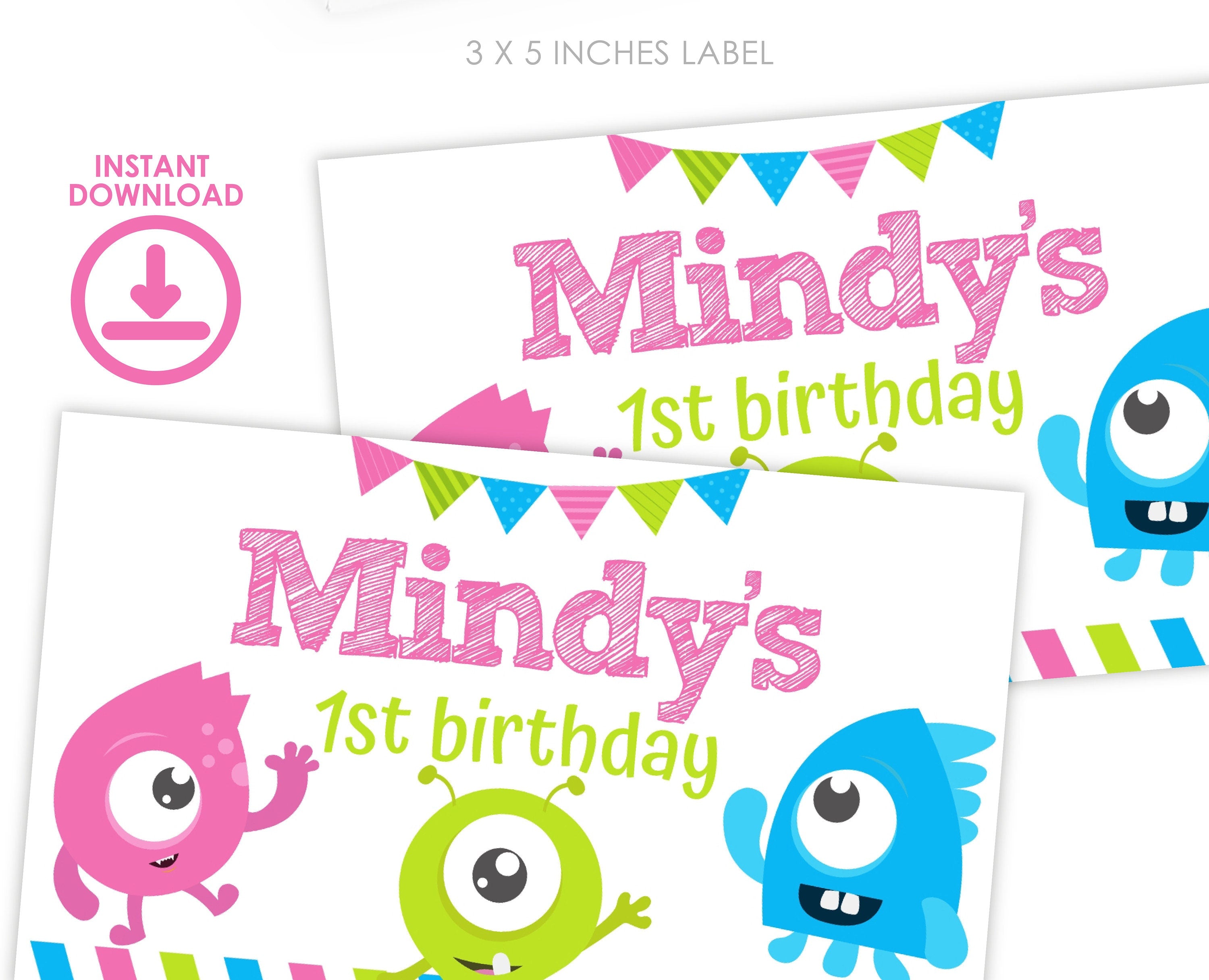 Little Monster Birthday Gable Box Label, Editable (Digital Download)