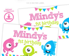 Little Monster Birthday Gable Box Label, Editable (Digital Download)