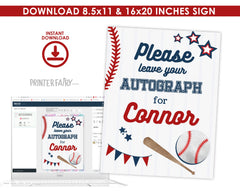Baseball Autograph Sign, Editable Sports Party Decor (Instant Download)