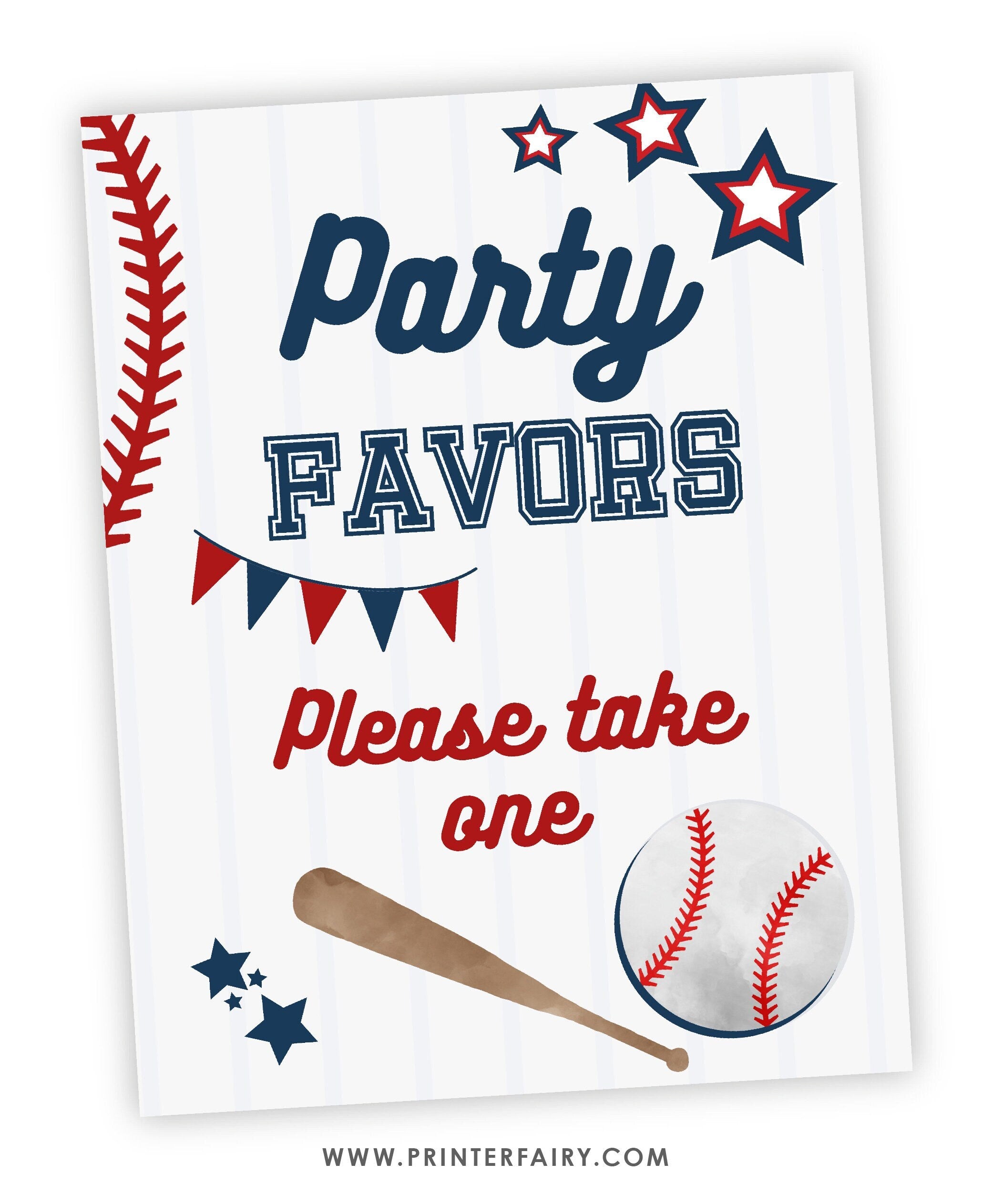 Baseball Party Favors Sign, Sports Birthday Decorations (Instant Download)
