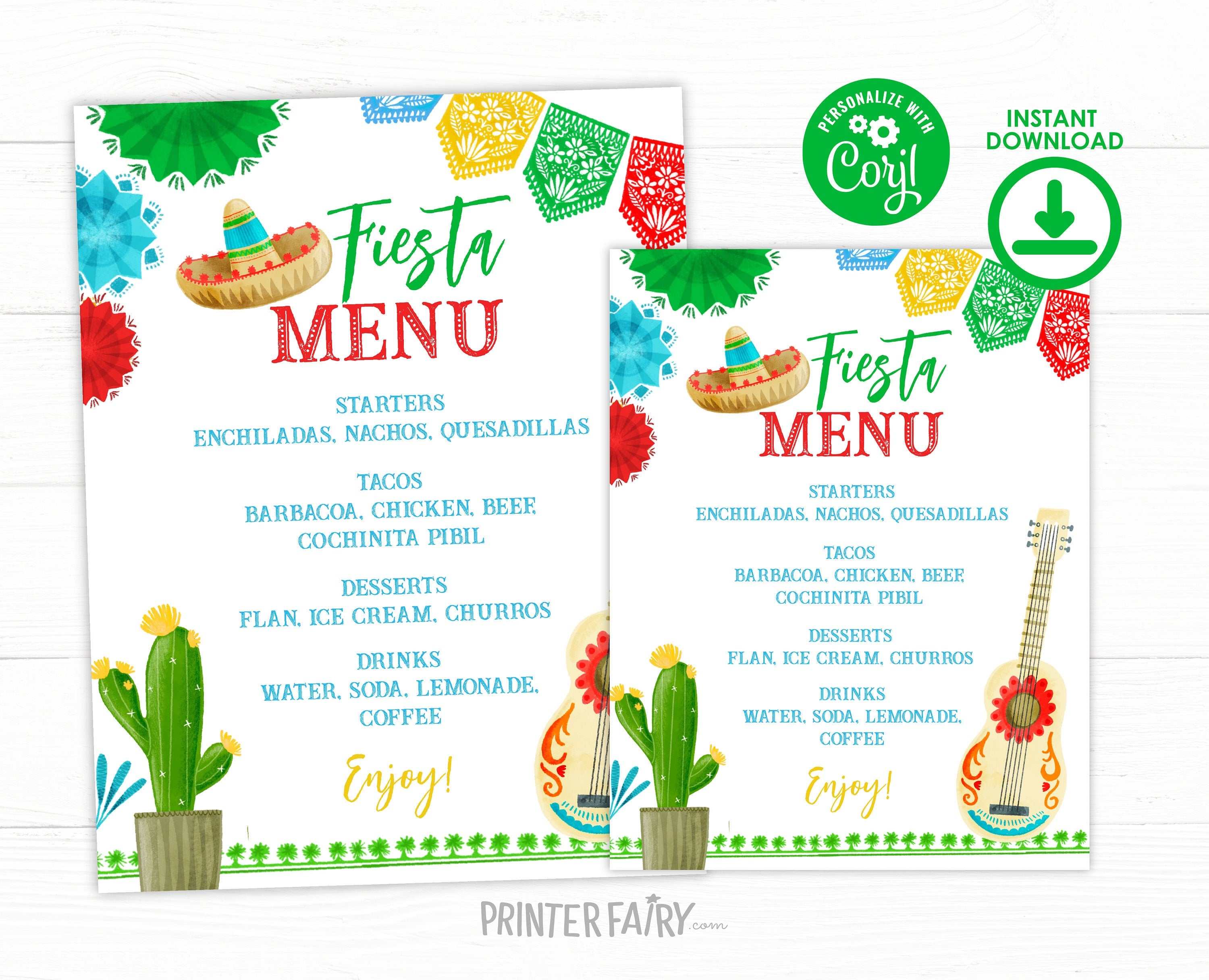 Cinco de Mayo Fiesta Editable Menu Sign Template, Instant Download