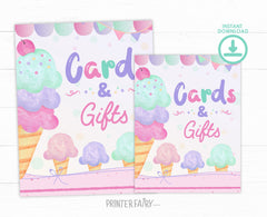 Ice Cream Birthday Cards & Gifts Sign, Summer Party Decor (Digital Download)