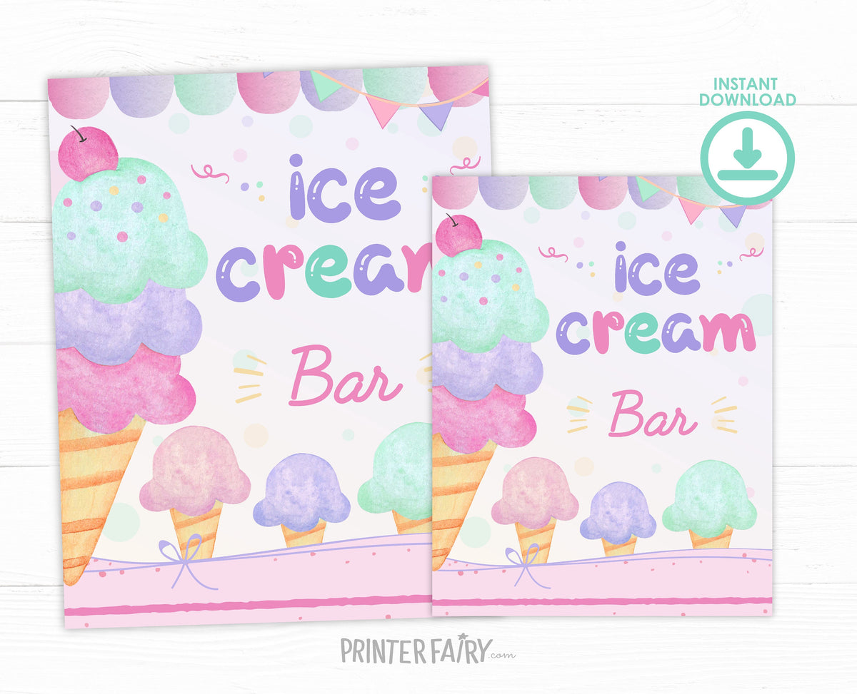 Ice Cream Bar Sign, Summer Birthday Party Decor (Instant Download)