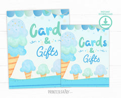 Ice Cream Birthday Cards & Gifts Sign, Summer Party Decor (INSTANT DOWNLOAD)