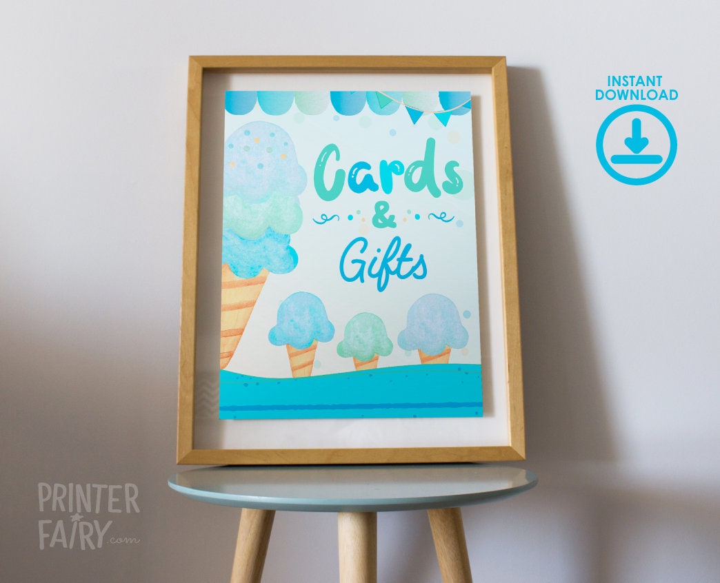 Ice Cream Birthday Cards & Gifts Sign, Summer Party Decor (INSTANT DOWNLOAD)