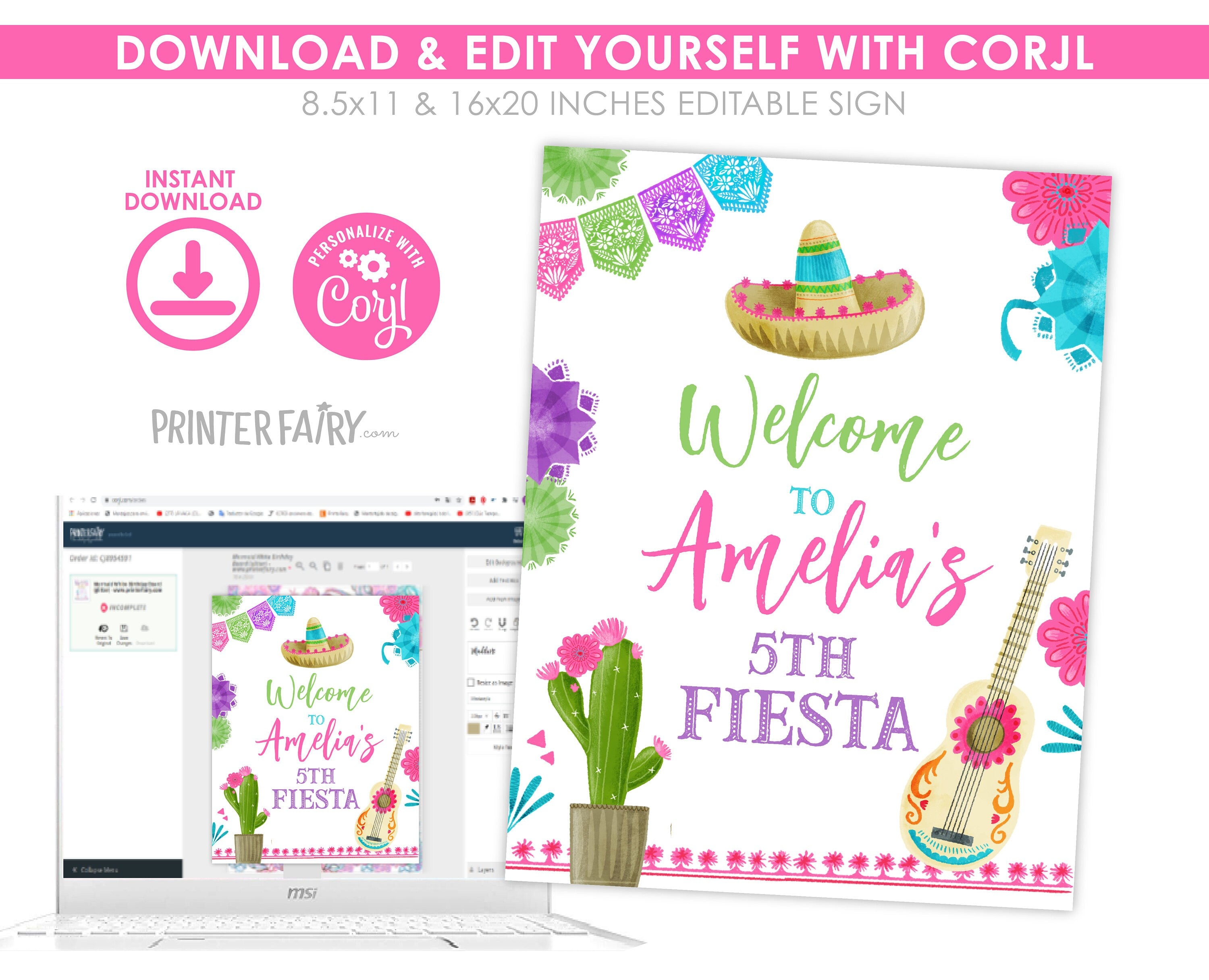 Editable Fiesta Birthday Welcome Sign, Mexican Theme (Digital Download)