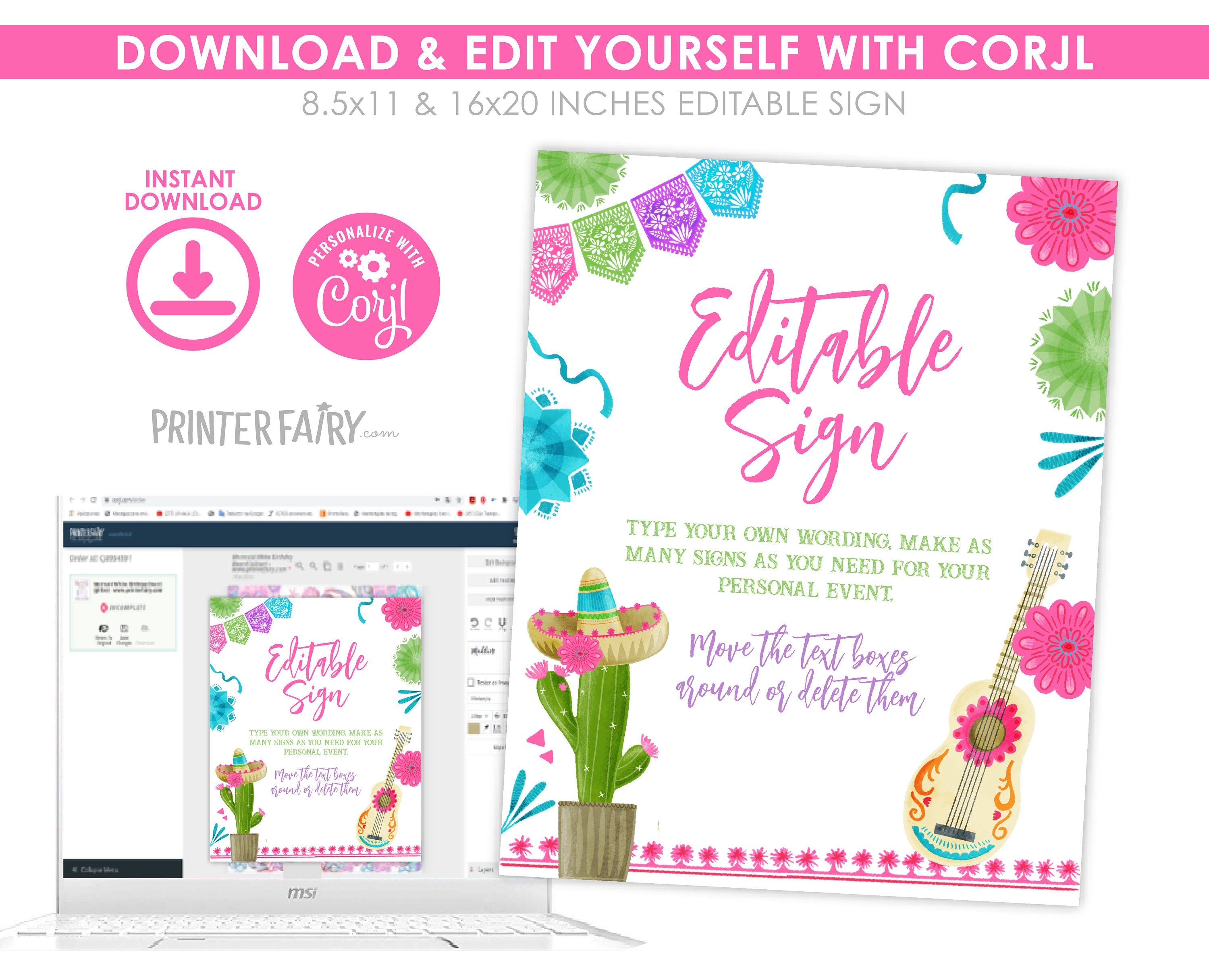 Fiesta Cinco de Mayo Party Editable Sign, Instant Download