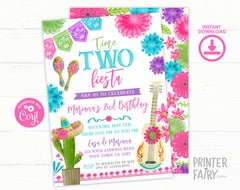 Cinco de Mayo 2nd Birthday Fiesta Invitation Editable Template, INSTANT DOWNLOAD