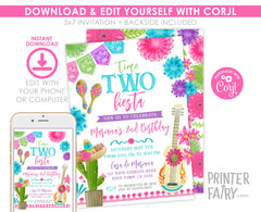 Cinco de Mayo 2nd Birthday Fiesta Invitation Editable Template, INSTANT DOWNLOAD