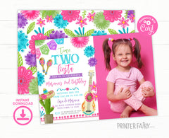 Fiesta Second Birthday Invitation with Photo, Editable Cinco de Mayo (Digital Item)