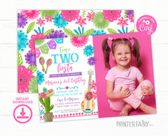 Fiesta Second Birthday Invitation with Photo, Editable Cinco de Mayo (Digital Item)