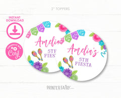 Fiesta Cinco de Mayo Party Toppers Round Tags Editable Templates, Instant Download