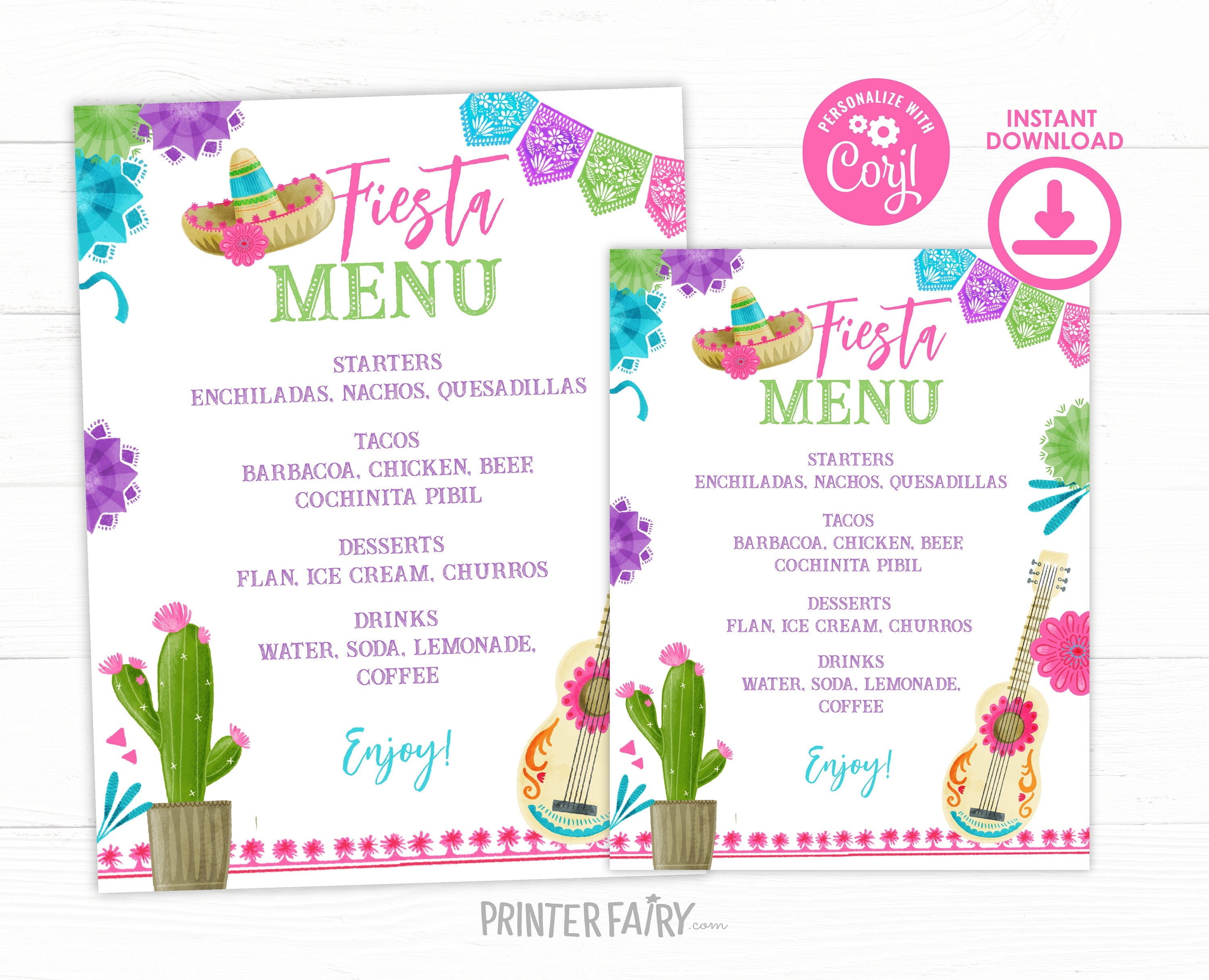 Fiesta Cinco de Mayo Birthday Party Menu Editable Template, Instant Download