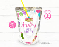 Fiesta Birthday Drink Pouch Label, Editable Template (Digital Download)