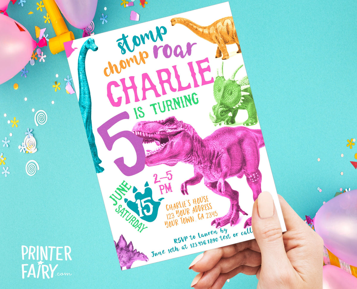 Editable Dinosaur Birthday Invitation, T-Rex Party Invite (Instant Download)