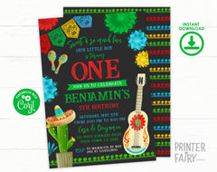 Cinco de Mayo Fiesta 1st Birthday Party Invitation EDITABLE Template, INSTANT DOWNLOAD