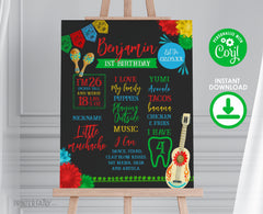 Fiesta First Birthday Milestones Board, Editable Mexican Party Sign (Digital Download)