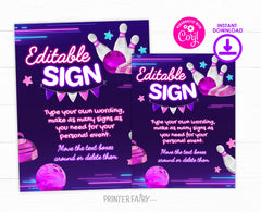 Bowling Birthday Party Sign, Editable Printable (Instant Download)