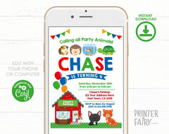 Pet Shop Birthday Invitation, Editable Animal Party (Digital Invitation)