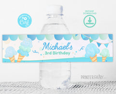 Ice Cream Birthday Water Bottle Label, Editable Party Favor (Digital)