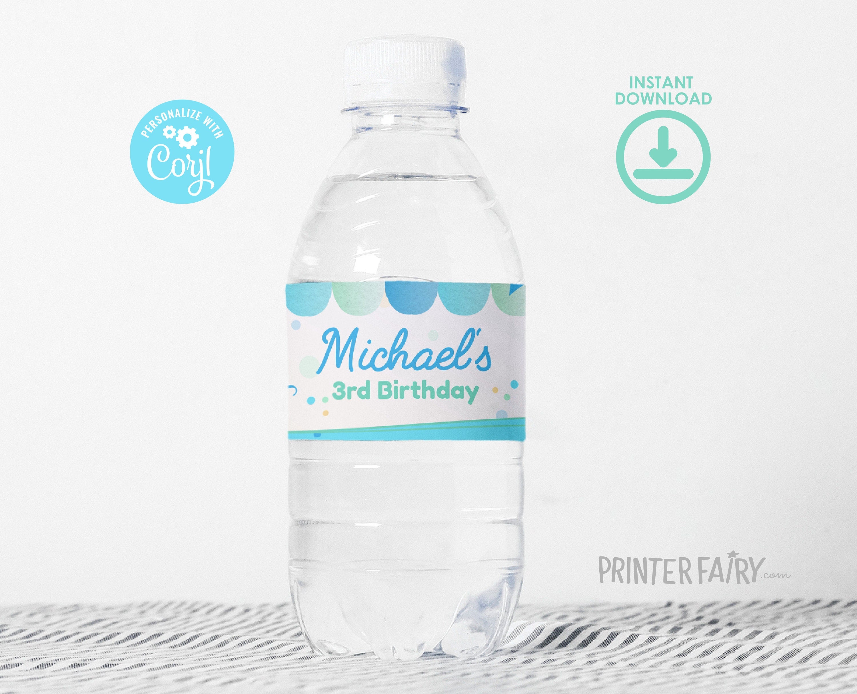 Ice Cream Birthday Water Bottle Label, Editable Party Favor (Digital)