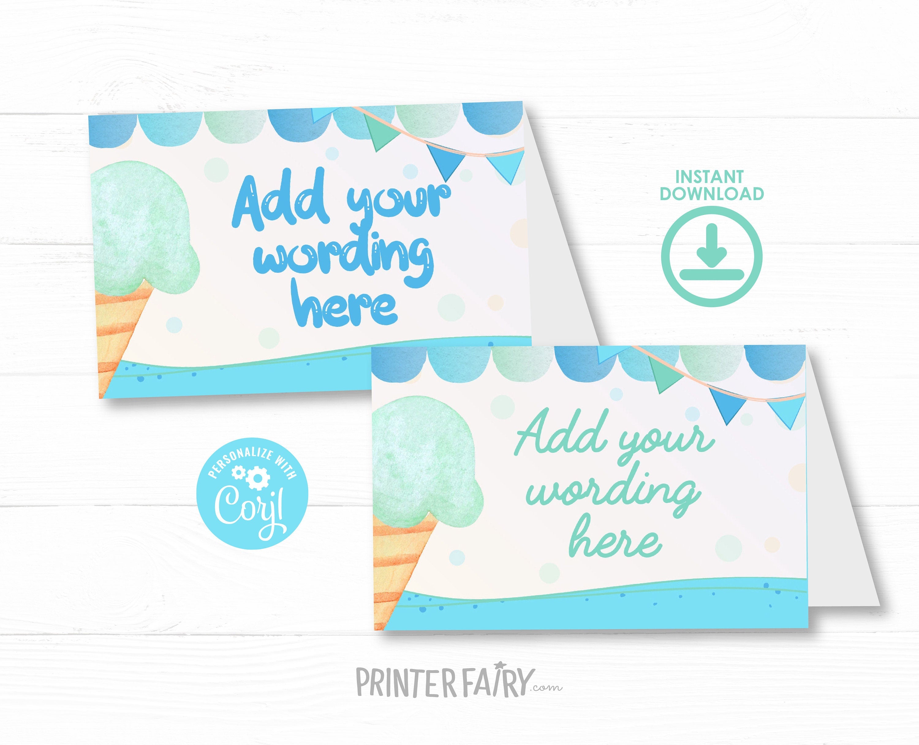 Editable Ice Cream Food Tents, Summer Birthday Decor (Digital Item)