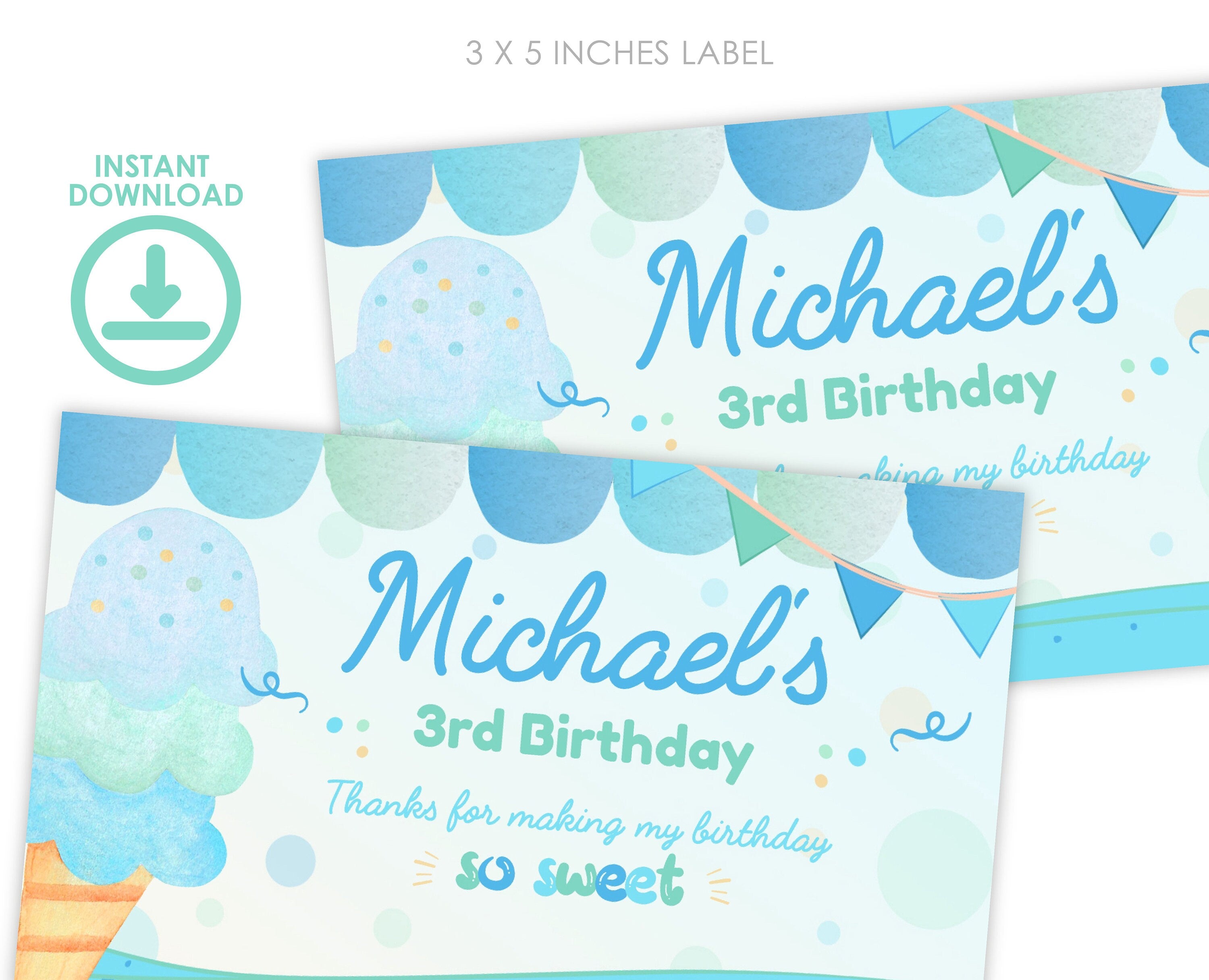 Editable Ice Cream Party Gable Box Label, Summer Birthday (Digital)
