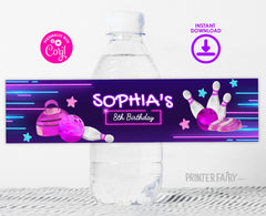 Bowling Birthday Party Water Bottle Label, Editable Printable (Instant Download)