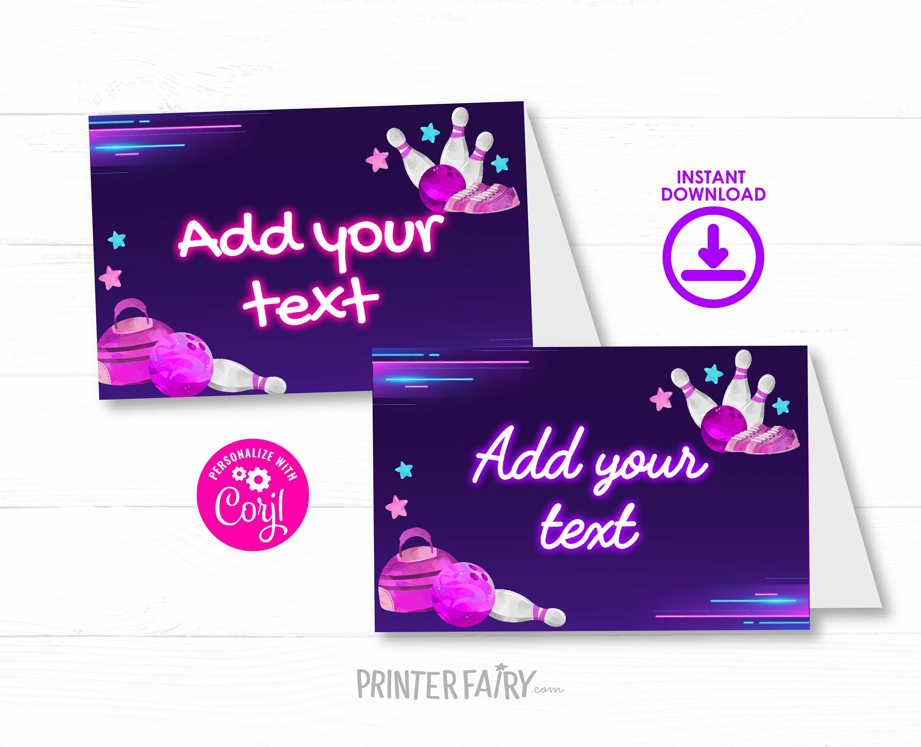 Bowling Birthday Party Food Tents, Editable Printable (Instant Download)