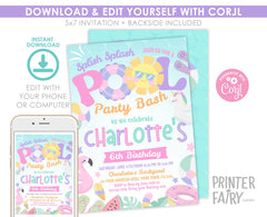 Pool Party Invitation, Editable Summer Birthday Bash (Digital Download)
