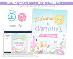 Pool Party Welcome Sign EDITABLE Template Summer Party Printables, INSTANT DOWNLOAD