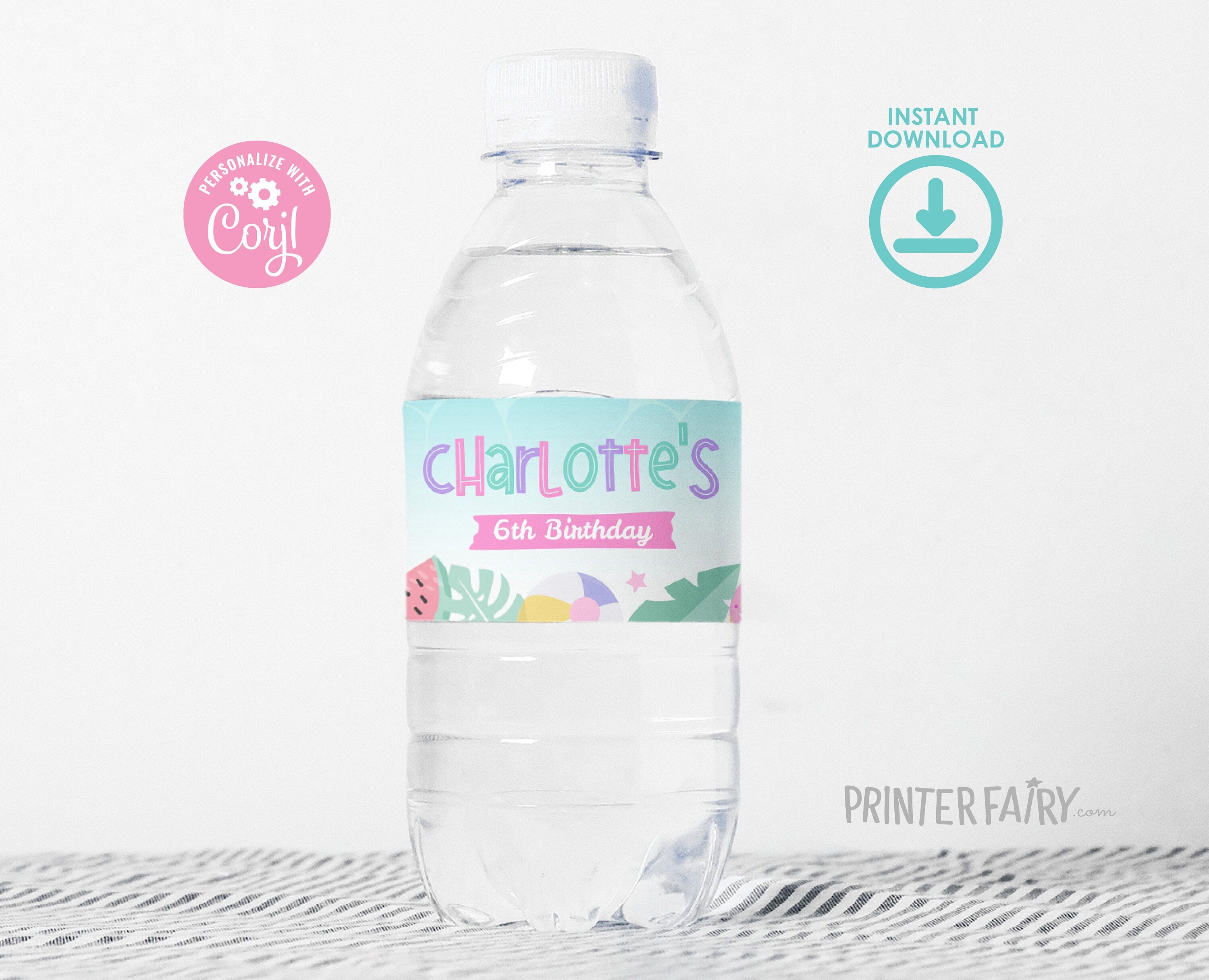 Pool Birthday Water Bottle Label, Editable Splish Splash Party Decor (Digital Download)
