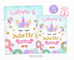 Unicorn Pool Party Welcome Sign EDITABLE TEMPLATE, Instant Download