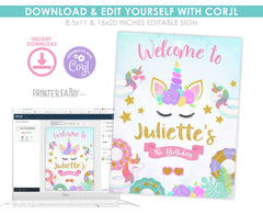 Unicorn Pool Party Welcome Sign EDITABLE TEMPLATE, Instant Download