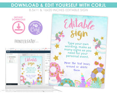 Unicorn Pool Party EDITABLE Sign Template, INSTANT Download
