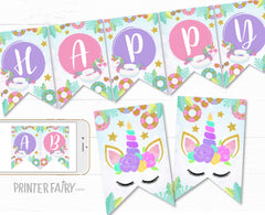 Unicorn Pool Party Banner EDITABLE Template, Add your Own Text, INSTANT DOWNLOAD