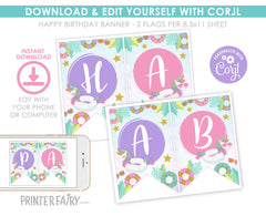 Unicorn Pool Party Banner EDITABLE Template, Add your Own Text, INSTANT DOWNLOAD