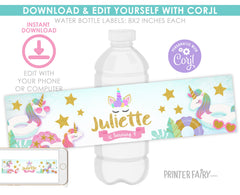 Unicorn Pool Birthday Party Water Bottle Label, EDITABLE TEMPLATE, Instant Download
